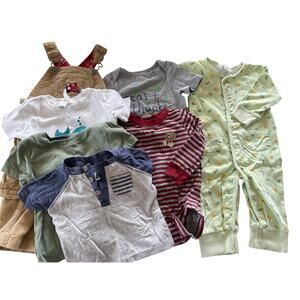 Mixed Brand Baby Boy Clothing Lot 7pc Overalls Romper Tees 6m-12m Used